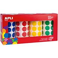 Los mejores  - APLI Kids - Pack 4 rollos de gomets redondos- 20 mm- colores azul -rojo- amarillo y verde 7.080uds